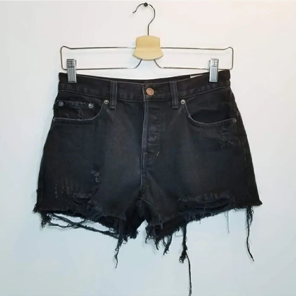 We The FREE PEOPLE Black Sofia Distressed High Waist Jean Shorts Size 30